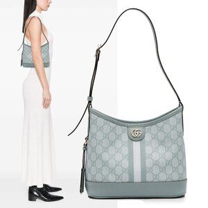 GUCCI BAG 781402 OPHIDIA BLUE GG SUPREME SMALL SHOULDER w DOUBLE G LOGO